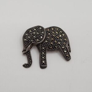 Vintage Sterling Silver 925 Marcasite Elephant Brooch Pin Good Luck Animal 9.68g